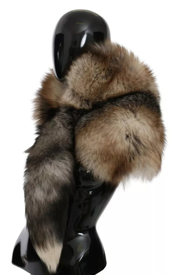 Bufanda de cuello tipo chal de piel de cola de zorro marrón