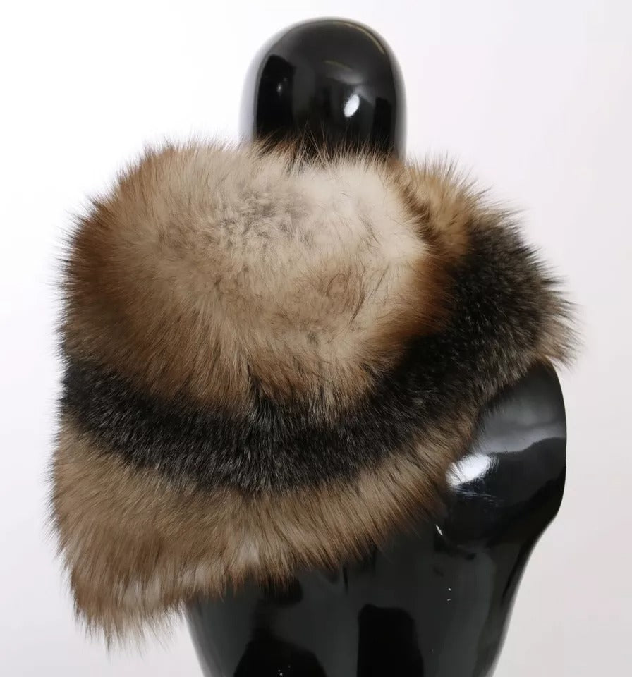 Bufanda de cuello tipo chal de piel de cola de zorro marrón