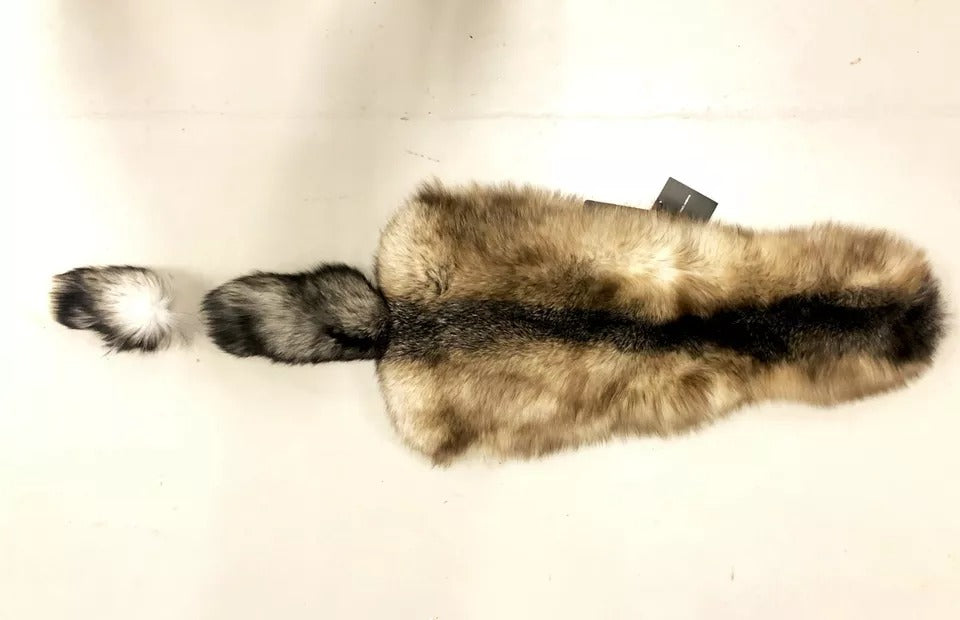 Bufanda de cuello tipo chal de piel de cola de zorro marrón