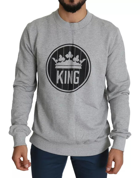 Suéter de algodón con estampado de rey y corona gris