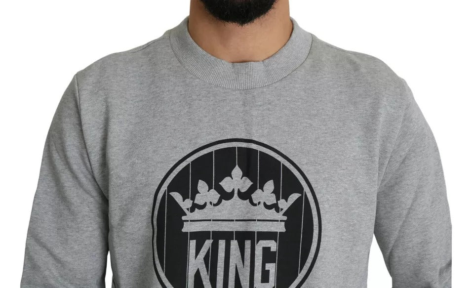 Suéter de algodón con estampado de rey y corona gris