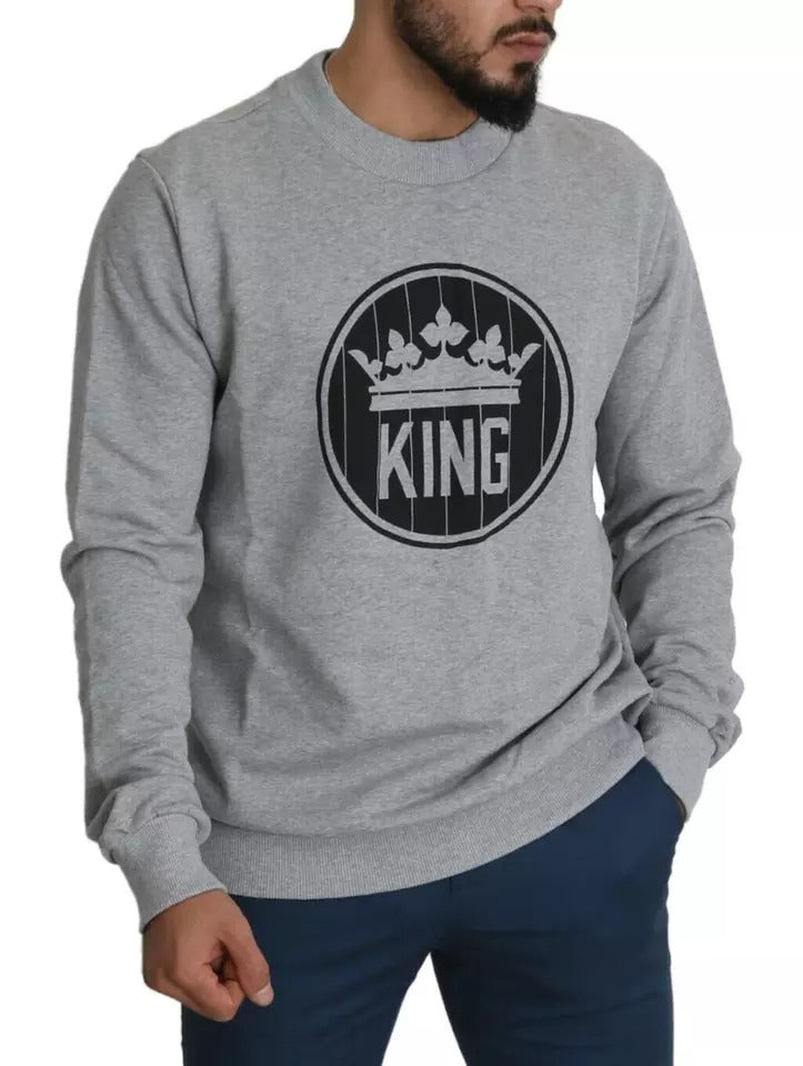 Suéter de algodón con estampado de rey y corona gris