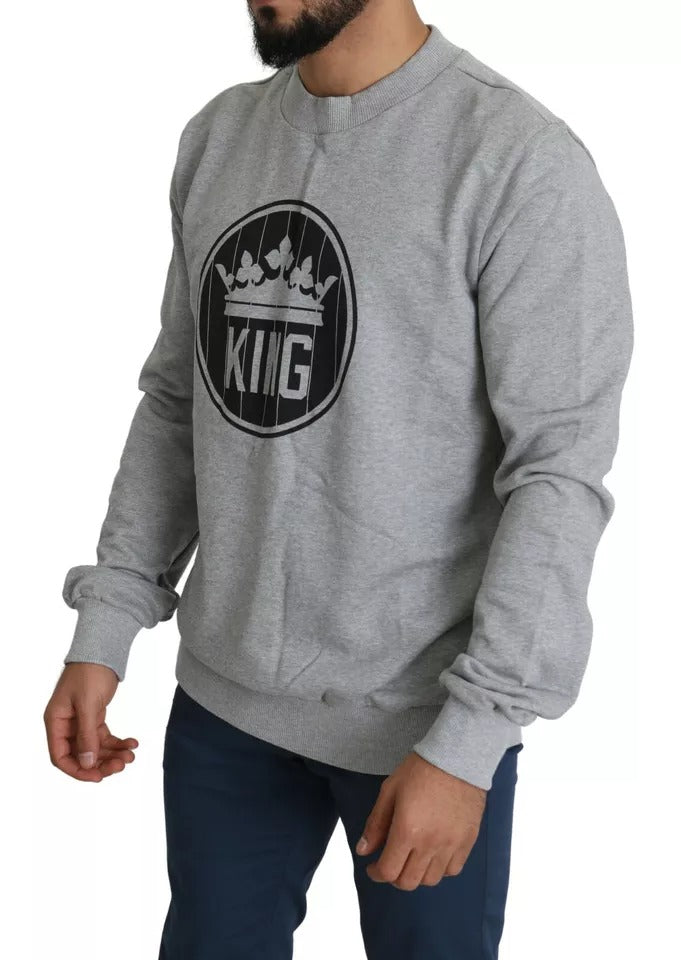 Suéter de algodón con estampado de rey y corona gris