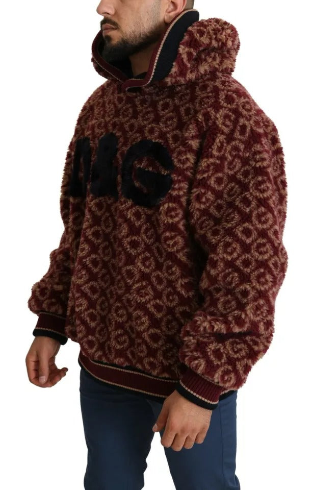 Suéter oversize con capucha de lana beige y rojo