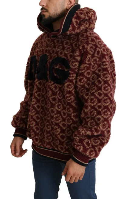 Suéter oversize con capucha de lana beige y rojo