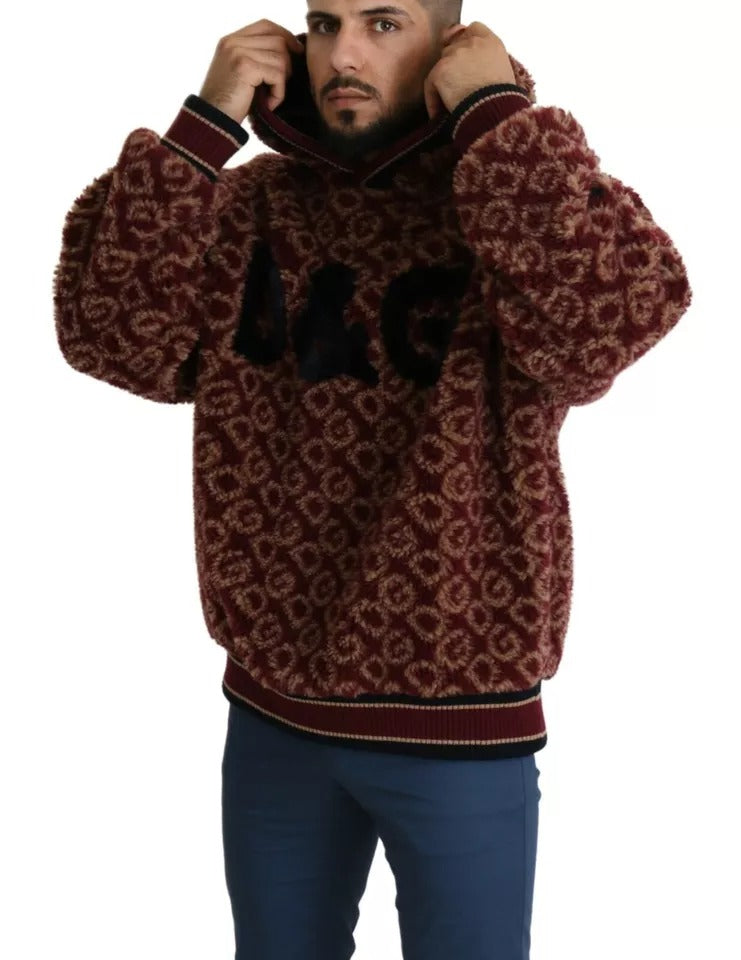 Suéter oversize con capucha de lana beige y rojo