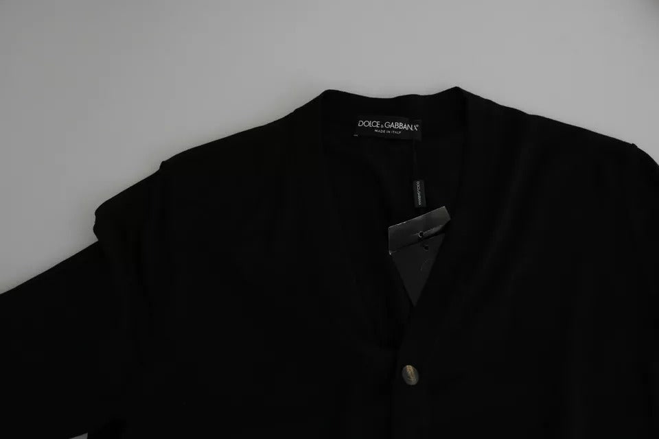 Suéter tipo cárdigan de lana negra con botones para hombre