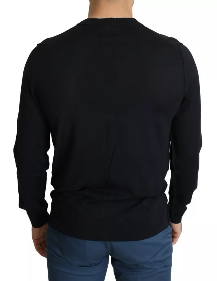 Suéter tipo cárdigan de lana negra con botones para hombre