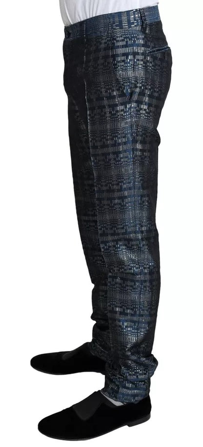 Traje azul plateado brillante de 2 piezas ajustado dorado
