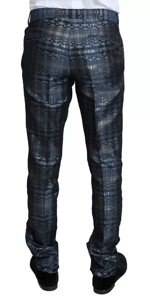 Traje azul plateado brillante de 2 piezas ajustado dorado