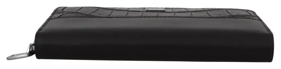 Cartera de mano continental con cremallera en cuero exótico marrón