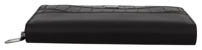 Cartera de mano continental con cremallera en cuero exótico marrón
