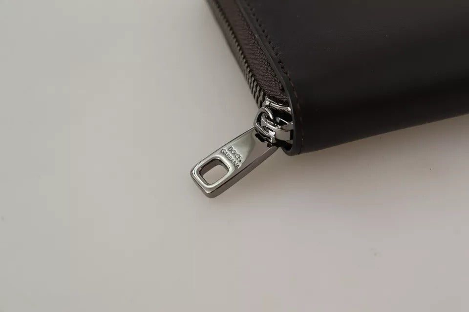 Cartera de mano continental con cremallera en cuero exótico marrón