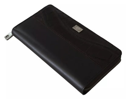 Cartera de mano continental con cremallera en cuero exótico marrón