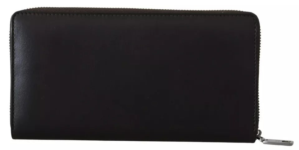 Cartera de mano continental con cremallera en cuero exótico marrón