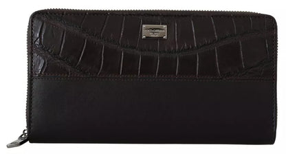 Cartera de mano continental con cremallera en cuero exótico marrón
