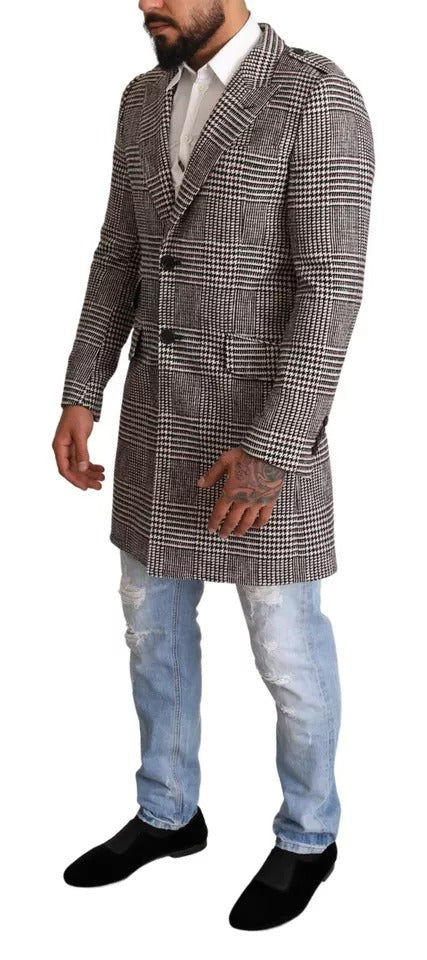 Chaqueta gabardina larga a cuadros grises