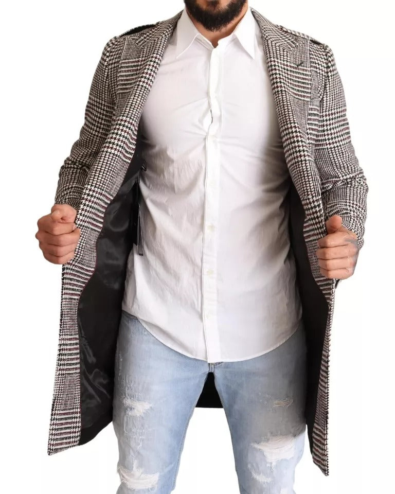 Chaqueta gabardina larga a cuadros grises