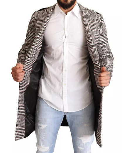 Chaqueta gabardina larga a cuadros grises