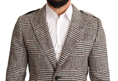 Chaqueta gabardina larga a cuadros grises