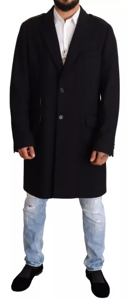 Gabardina azul Chaqueta larga de lana elástica