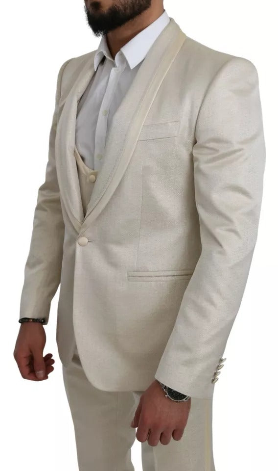 Traje 3 piezas beige crema de lana SICILIA con chal