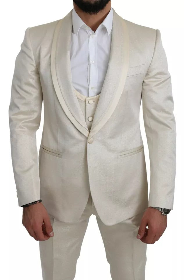 Traje 3 piezas beige crema de lana SICILIA con chal