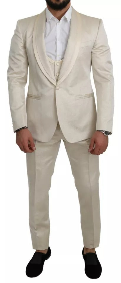 Traje 3 piezas beige crema de lana SICILIA con chal