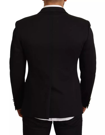 Chaqueta blazer de algodón negra de corte entallado