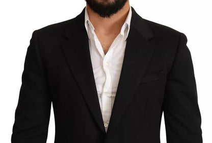 Chaqueta blazer de algodón negra de corte entallado