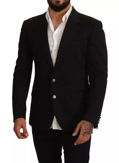 Chaqueta blazer de algodón negra de corte entallado