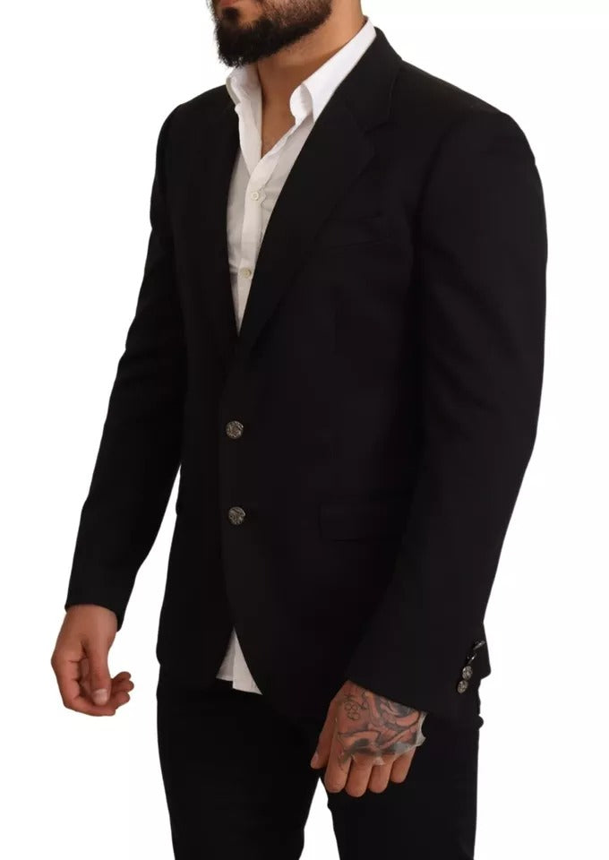 Chaqueta blazer de algodón negra de corte entallado