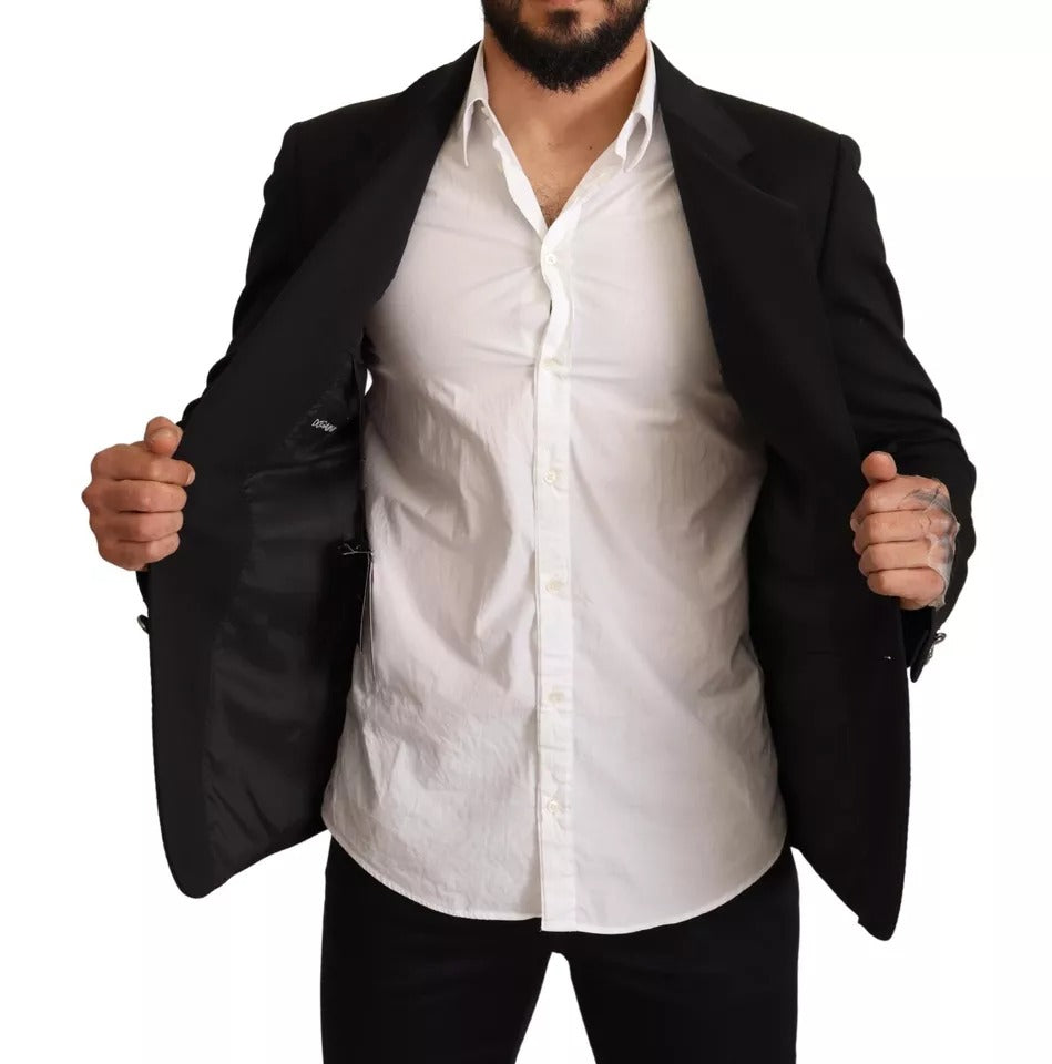 Chaqueta blazer de algodón negra de corte entallado