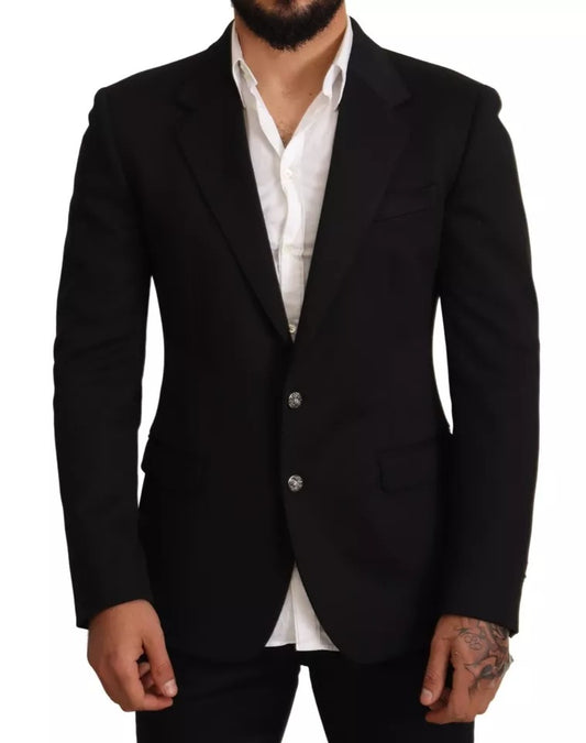 Chaqueta blazer de algodón negra de corte entallado
