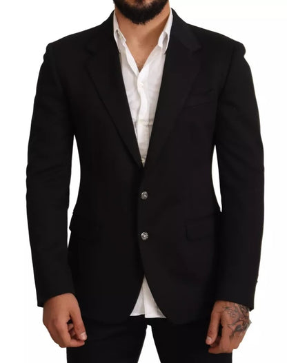 Chaqueta blazer de algodón negra de corte entallado