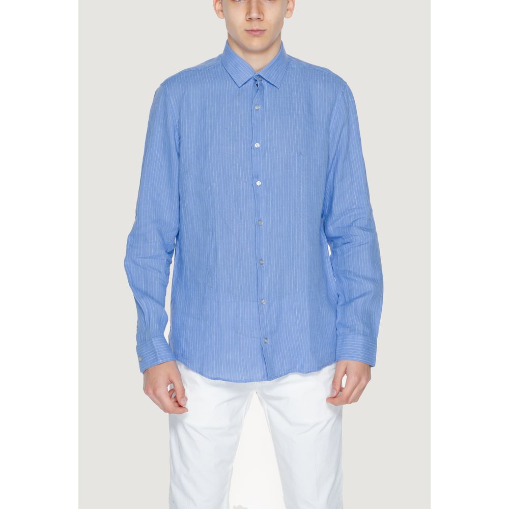 Camisa de lino azul