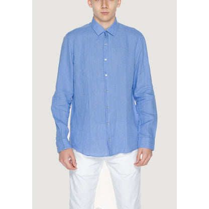 Camisa de lino azul