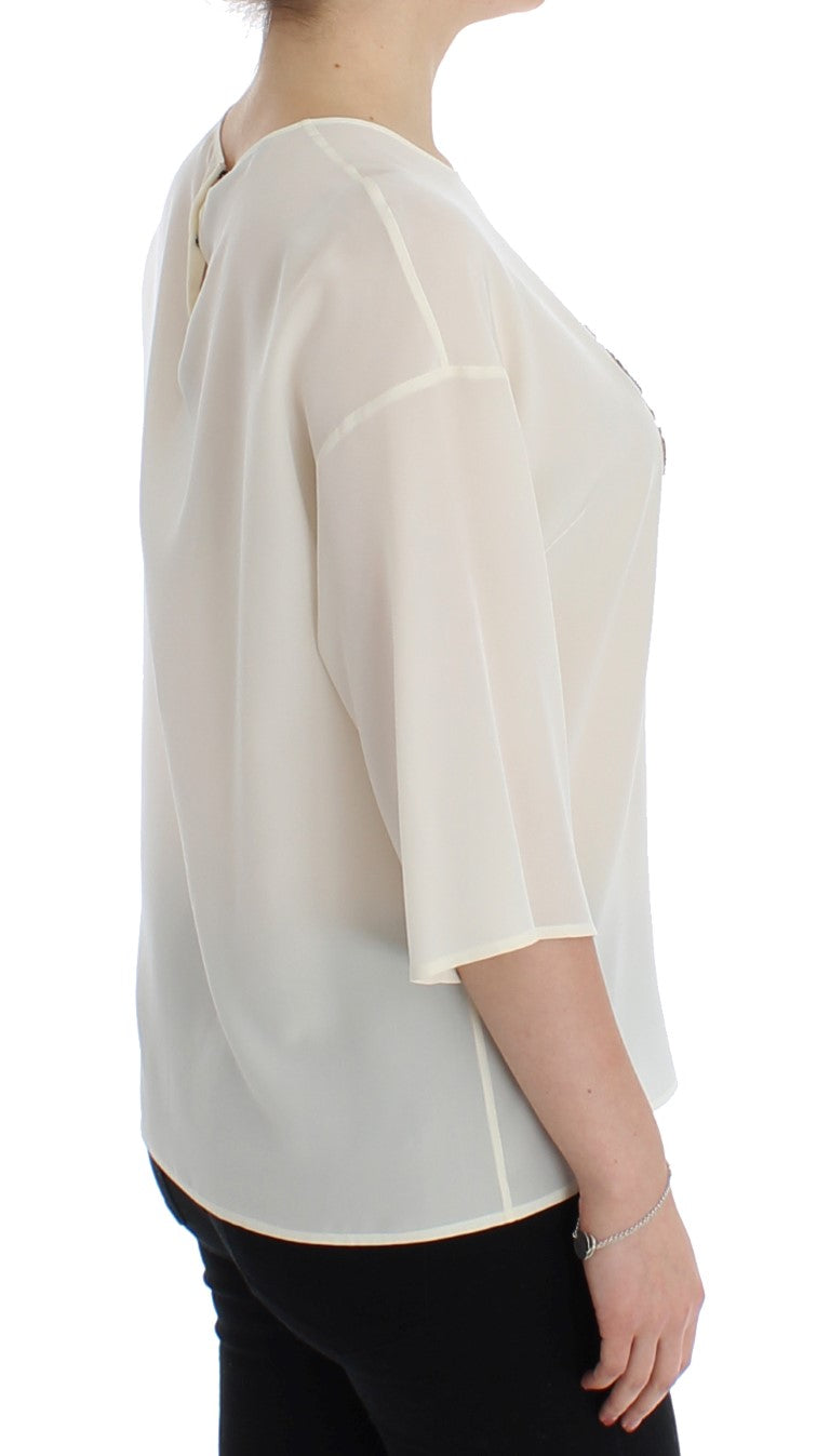 Blusa de seda con lentejuelas color marfil