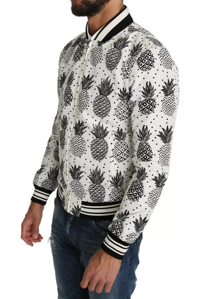 Chaqueta bomber con estampado de piña en blanco y negro