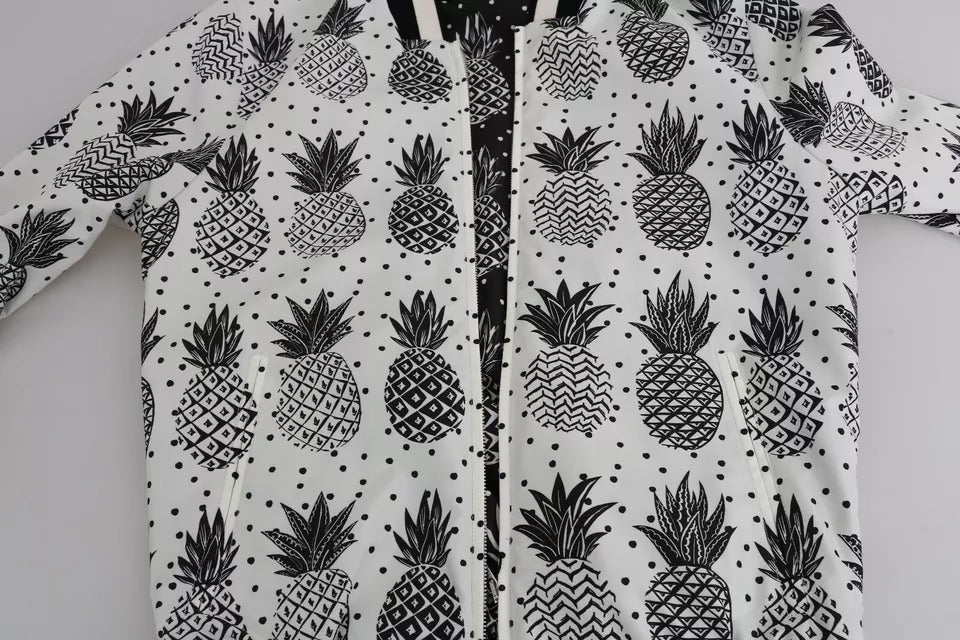 Chaqueta bomber con estampado de piña en blanco y negro