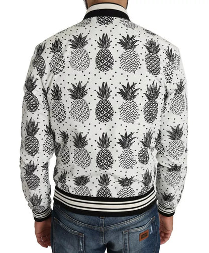 Chaqueta bomber con estampado de piña en blanco y negro
