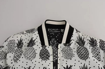 Chaqueta bomber con estampado de piña en blanco y negro