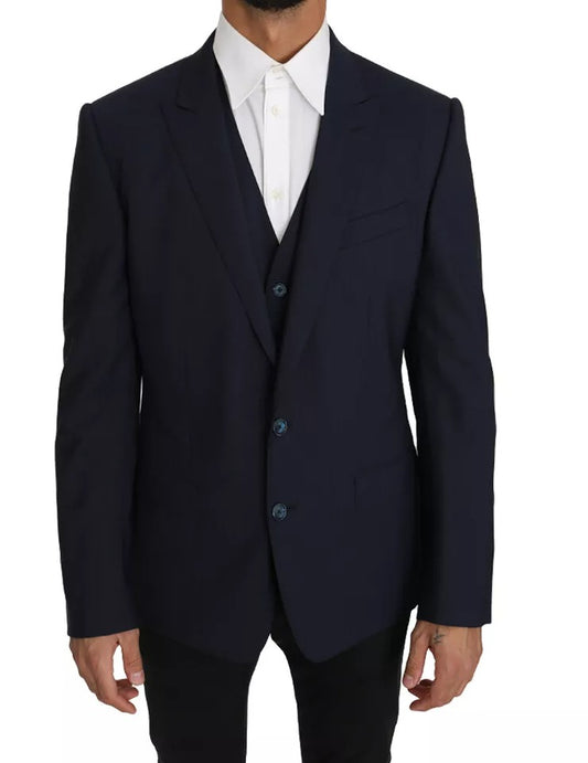 Chaleco blazer MARTINI de lana azul de 2 piezas