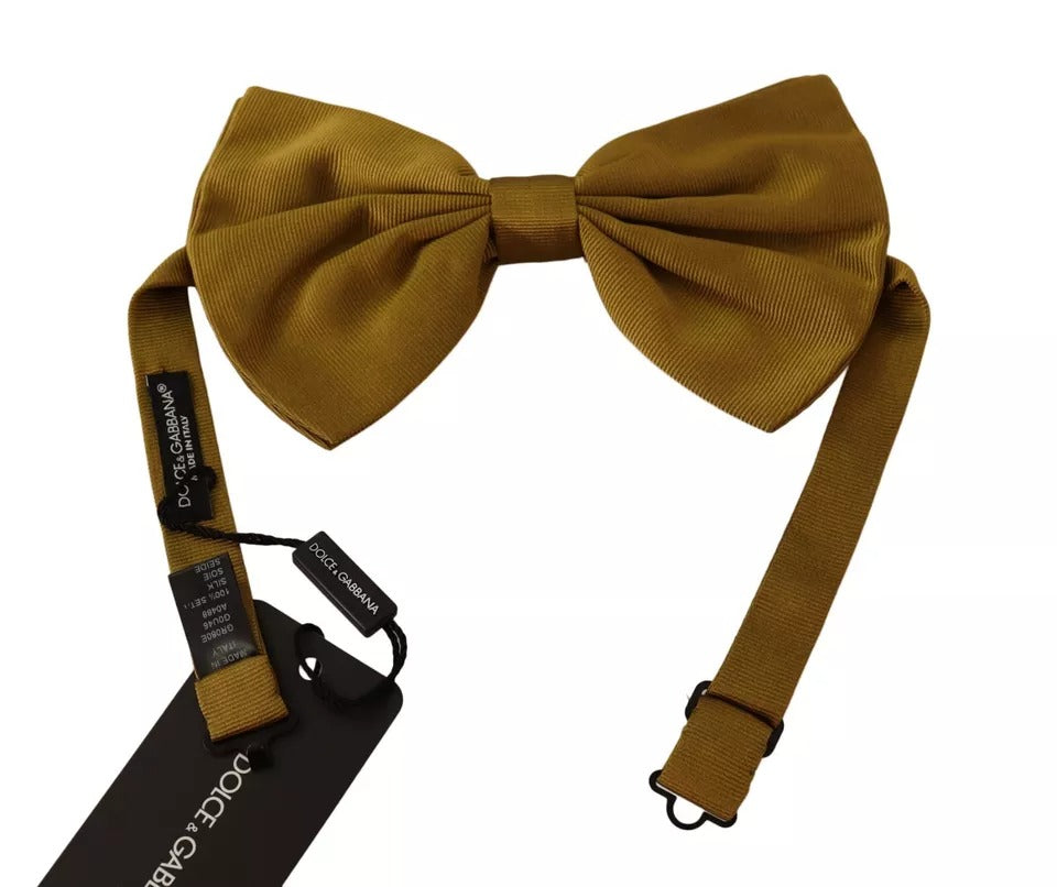 Pajarita de mariposa de seda 100 % color amarillo mostaza para hombre