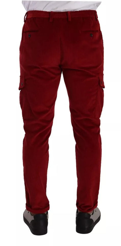 Pantalones cargo ajustados de pana roja de algodón