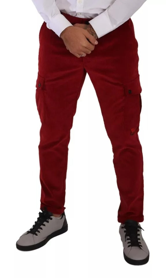 Pantalones cargo ajustados de pana roja de algodón