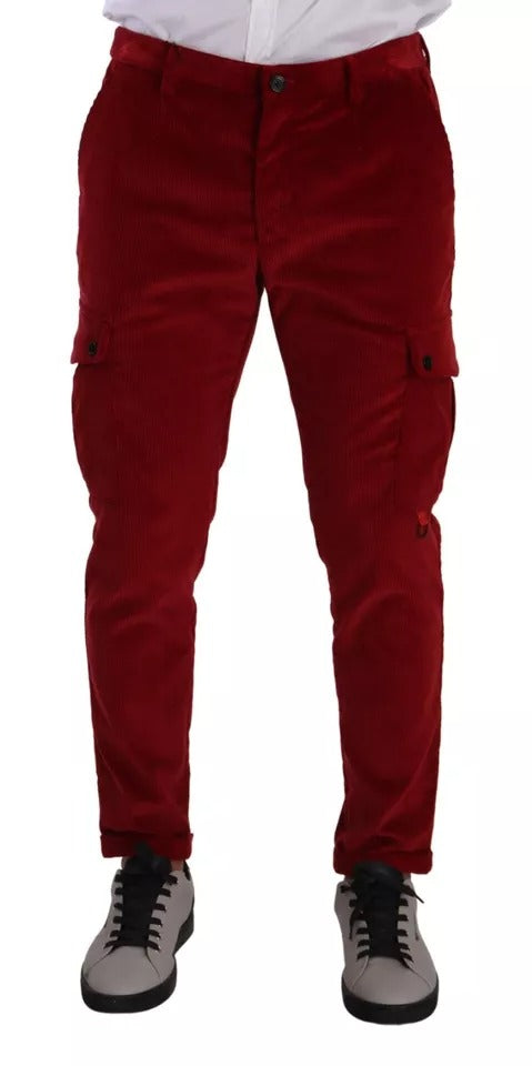 Pantalones cargo ajustados de pana roja de algodón