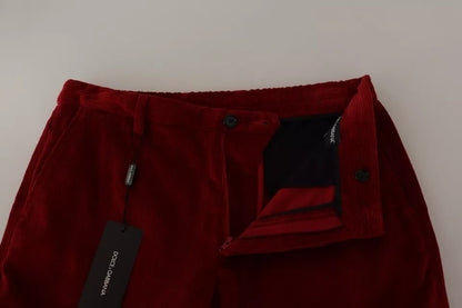 Pantalones cargo ajustados de pana roja de algodón