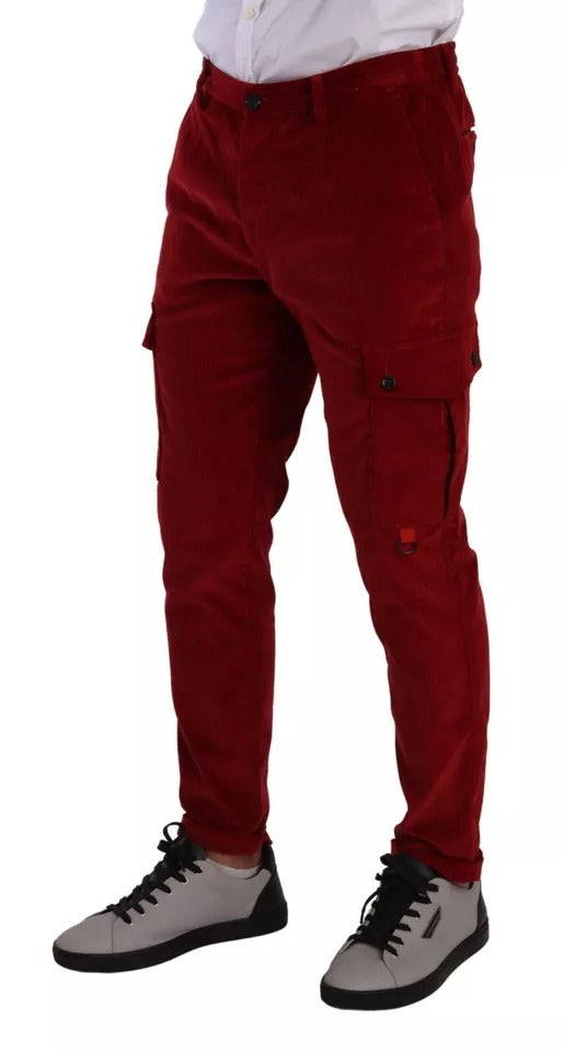 Pantalones cargo ajustados de pana roja de algodón
