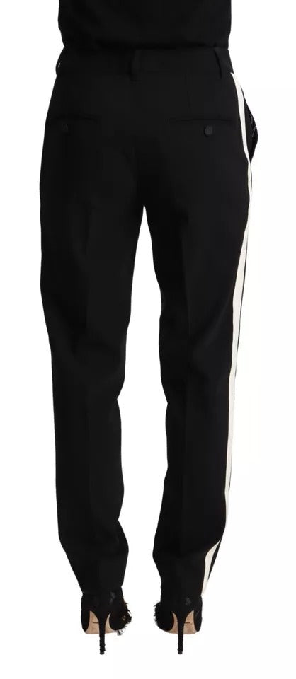 Pantalones cónicos de lana con rayas blancas y negras